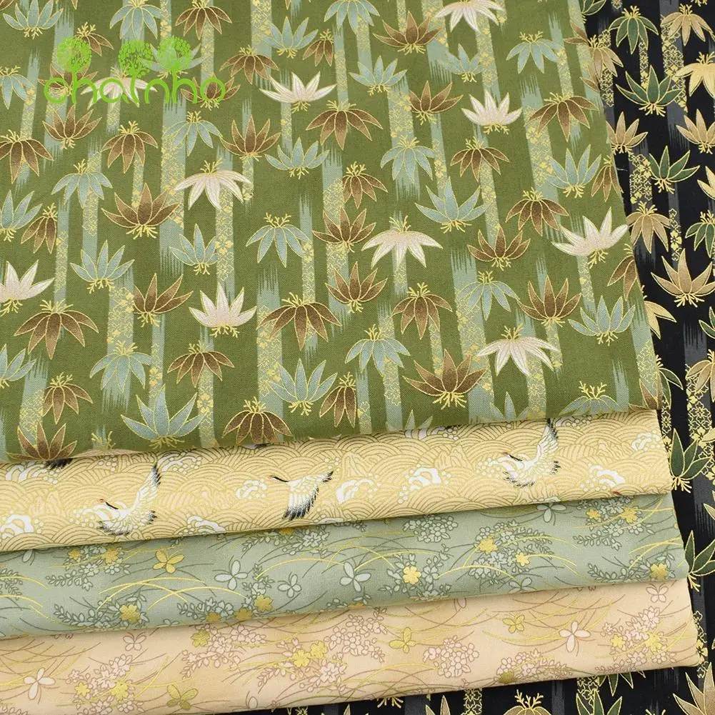 Chainho,Printed Plain Weave Cotton Fabric,DIY Quilting Sewing Material,Patchwork Cloth,Bronzing Floral Series,20x25cm,15CD43