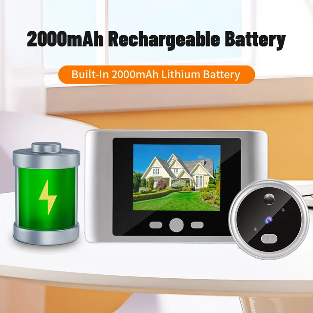 3MP Video Doorbell Peephole 2.8in LCD Screen PIR Motion Detection Door Bell 100° Wide Angle Smart Wireless Door Viewer Camera 4