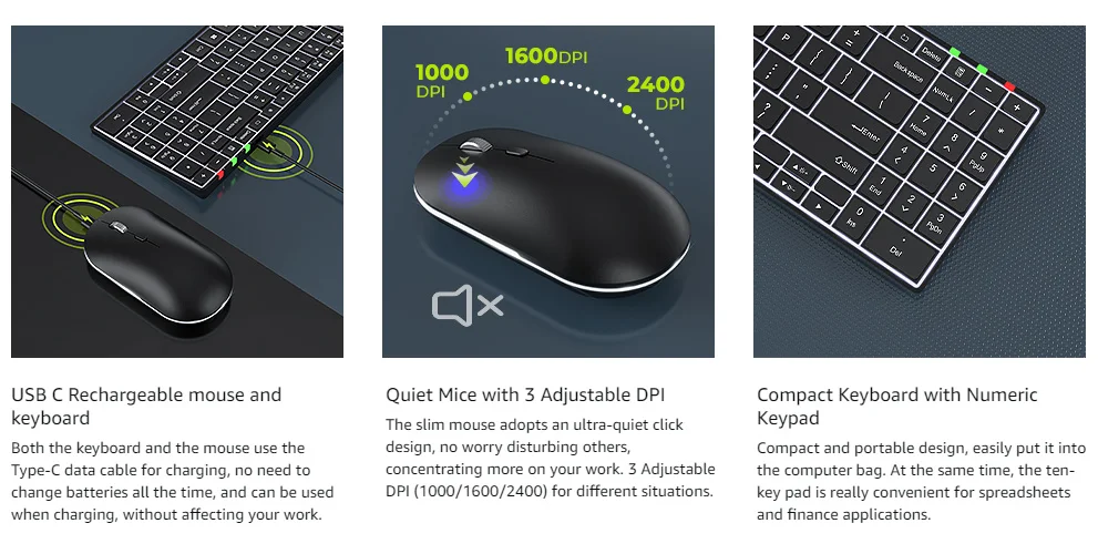 Wireless Rechargeable Ultra Slim Keyboard and Mouse Combo - Illuminated 24G USB Set
