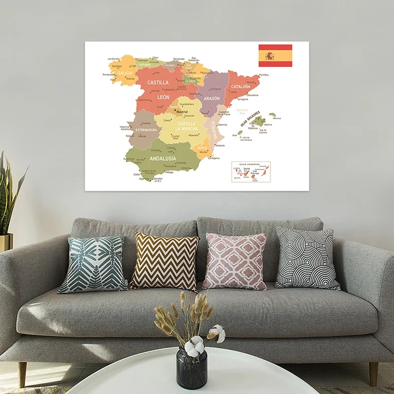 Spanish Map In Spanish Living Room Home Decoration School Supplies Non-woven Fabric Art Background Cloth 120*80cm