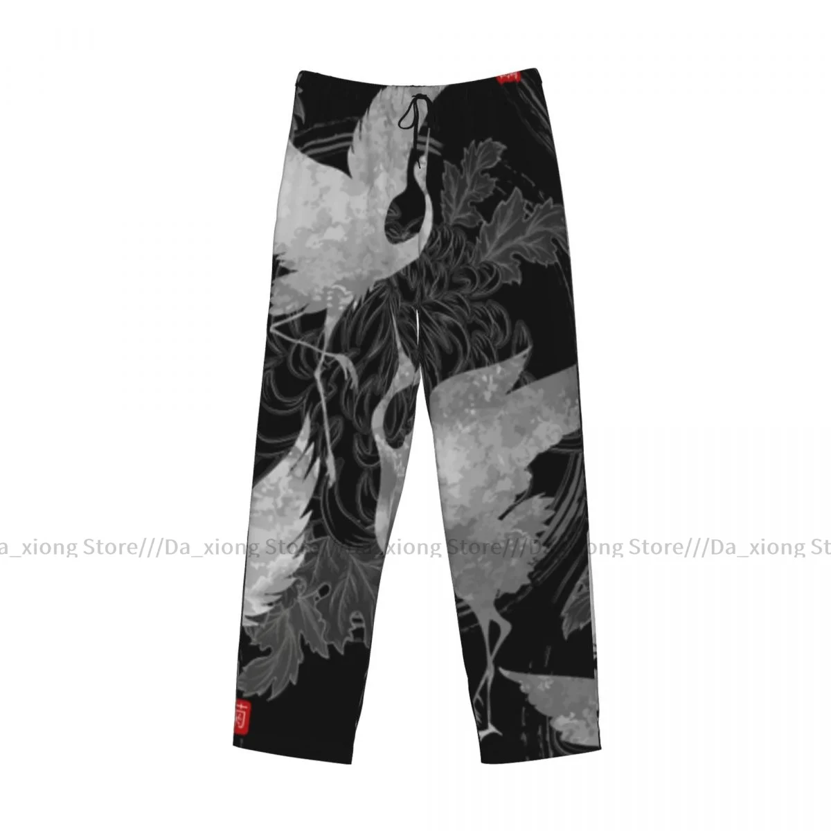 Men\'s Casual Pajama Sleeping Pants Cranes Tanajura With Japanese Hieroglyphs Lounge Loose Trousers Comfortable Nightwear