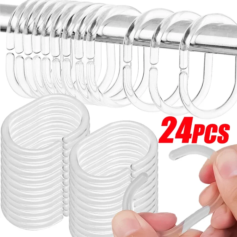 Transparent Shower Curtain Ring C Type Shower Curtain Hook Hanger Ring Reusable Bathroom Curtain Hooks Clip Bathroom Accessories