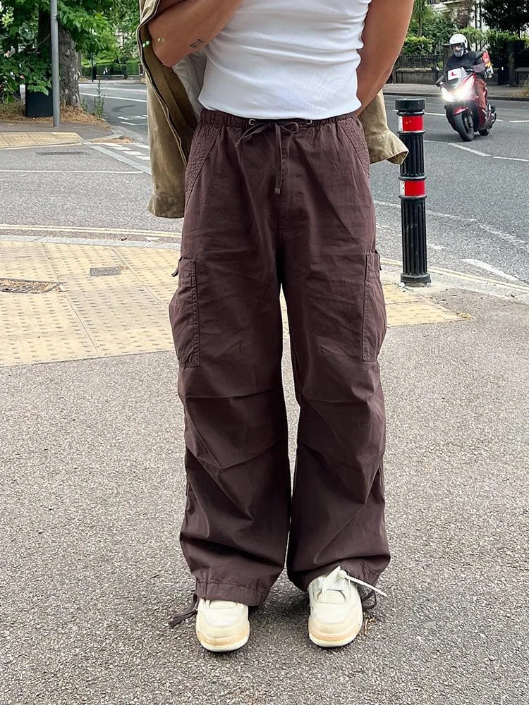 Y2k Cargo Pants Men Fashion Multi Colors Elastic Waist Drawstring Wide Leg  Baggy Thin Parachute Trousers Streetwear New Trendy - Casual Pants -  AliExpress