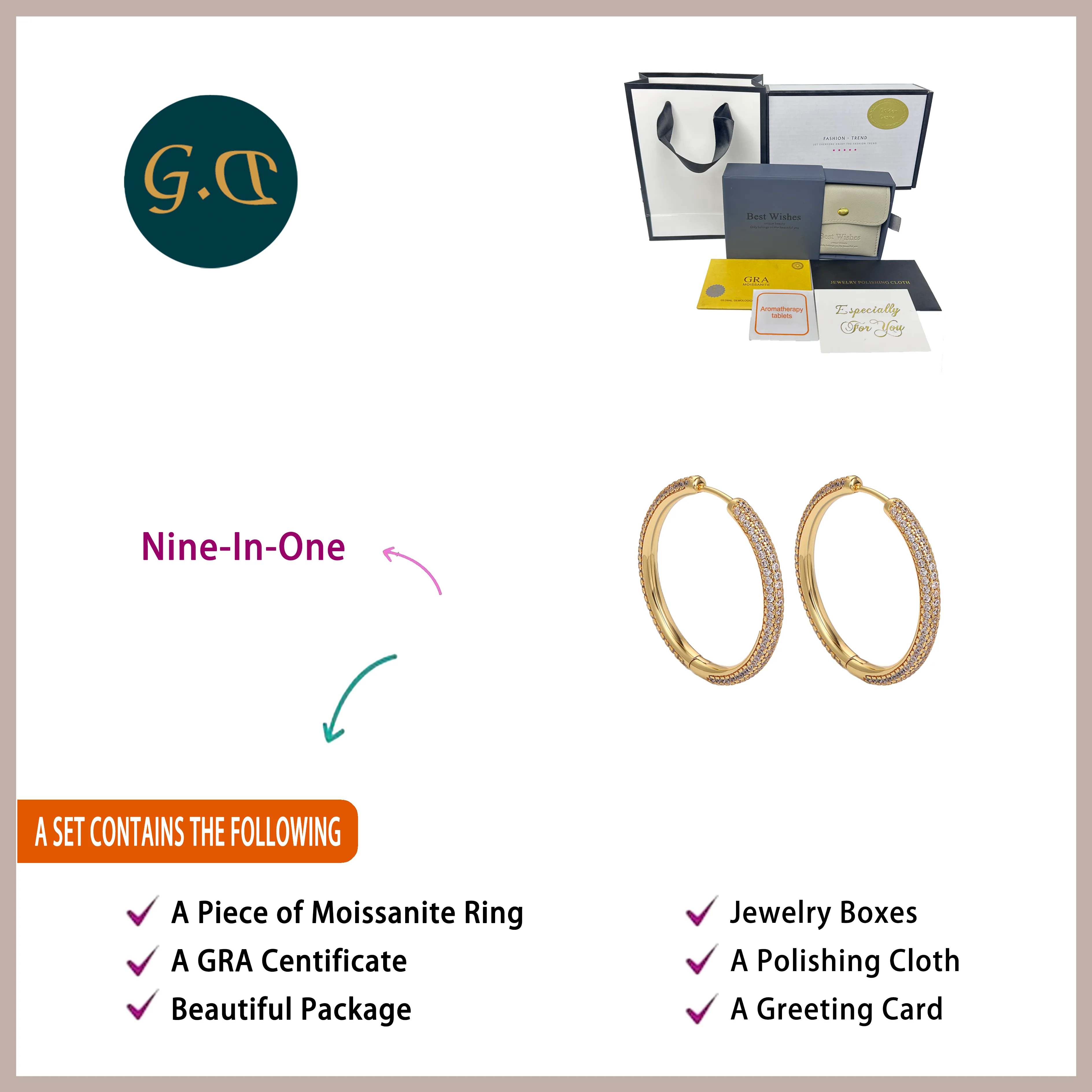 2pcs 30mm Moissanite Encrusted Gold Hoop Earrings - Luxurious and Timeless Elegance in 18K Gold Plated S925 Sterling Silver 6
