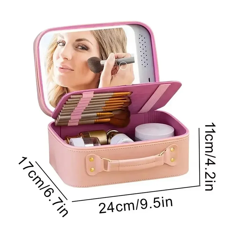 Needle sewing Diamond Pattern Lighted Cosmetic Case With Mirror LED Cosmetic Bag Large-capacity Waterproof Makeup Storage Box 3