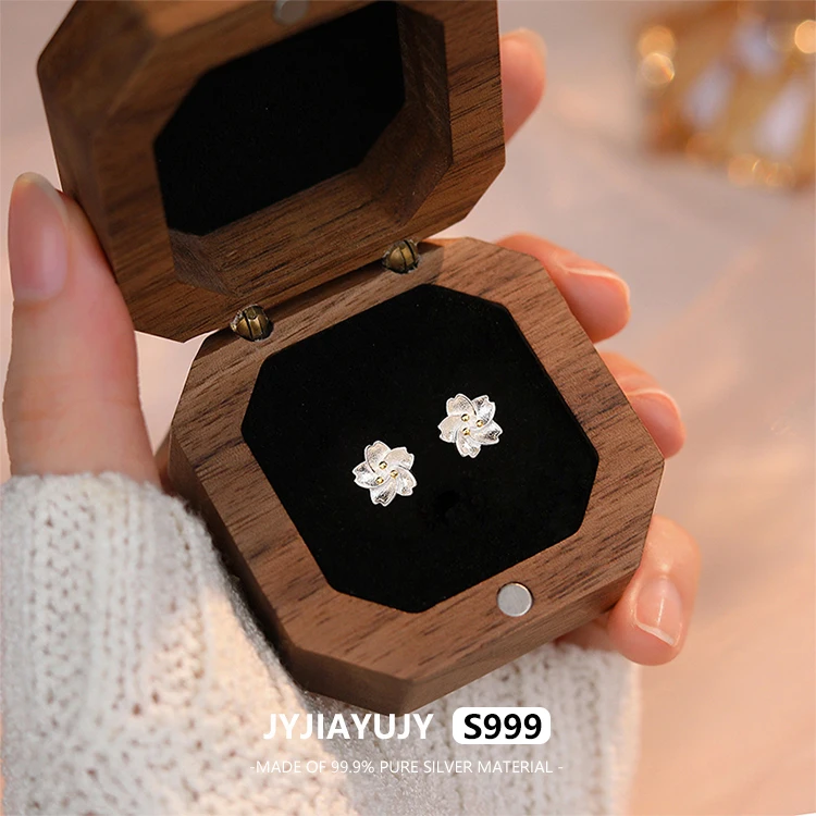 JYJIAYUJY 100% Whole Original Pure Silver S999 Stud Earrings