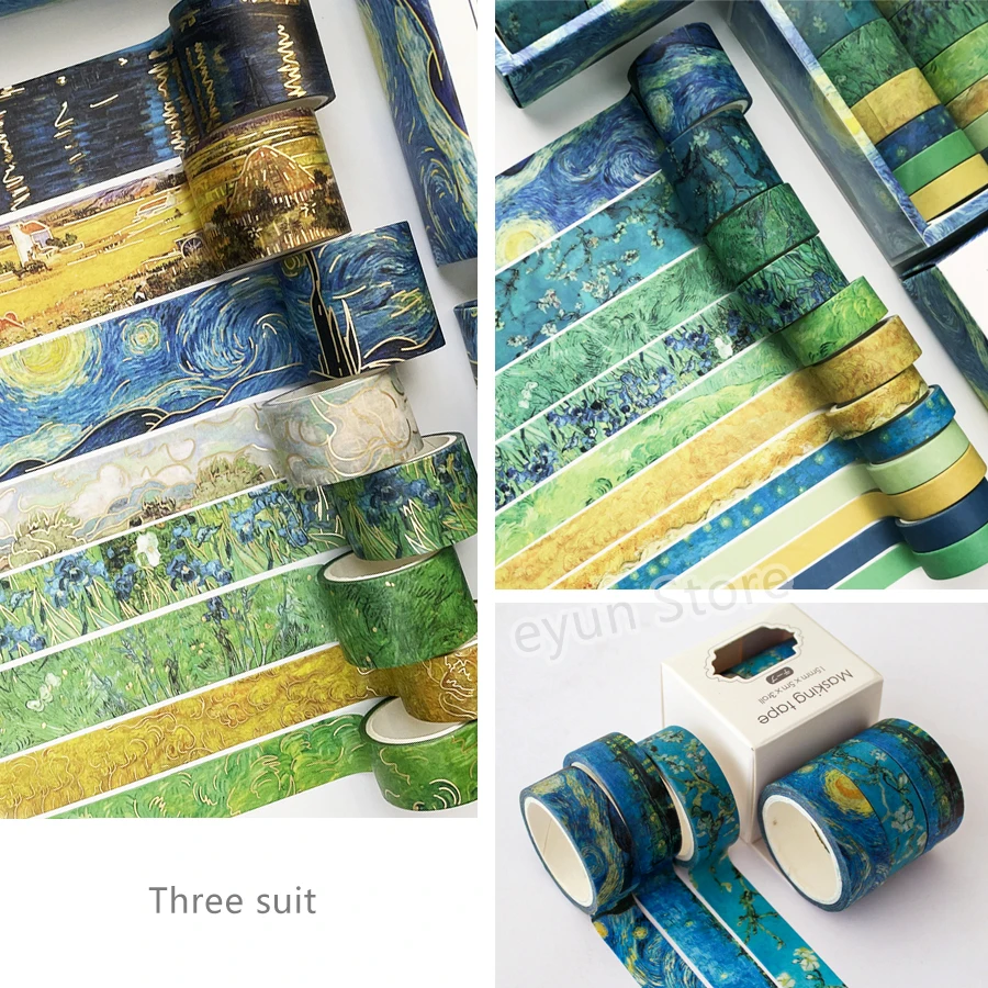 반 고흐 유화 시리즈 Washi 테이프 세트 골드 스탬핑 장식 접착 테이프 마스킹 테이프 스크랩북 일기 스티커