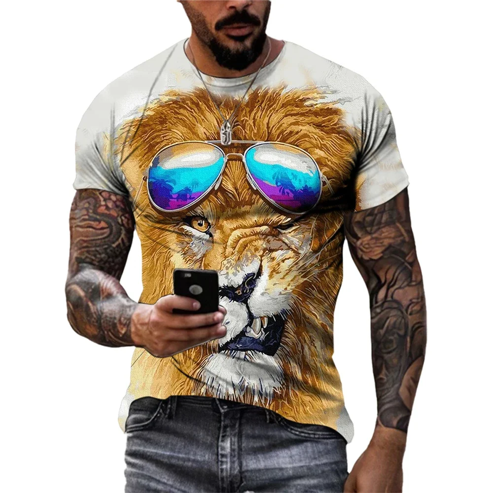 

Men Cool Style Roar Lion graphic t shirts Fashion Personality harajuku Creative 3D Printing Design Round Neck Summer Tees Tops