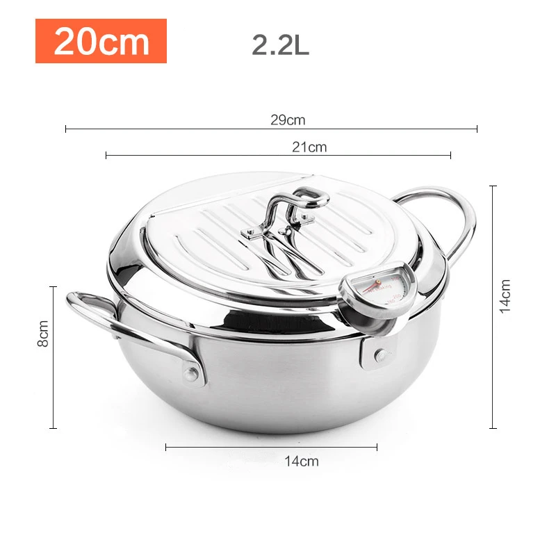 Premium Stainless Steel Japanese Tempura Fryer with Thermometer and Lid