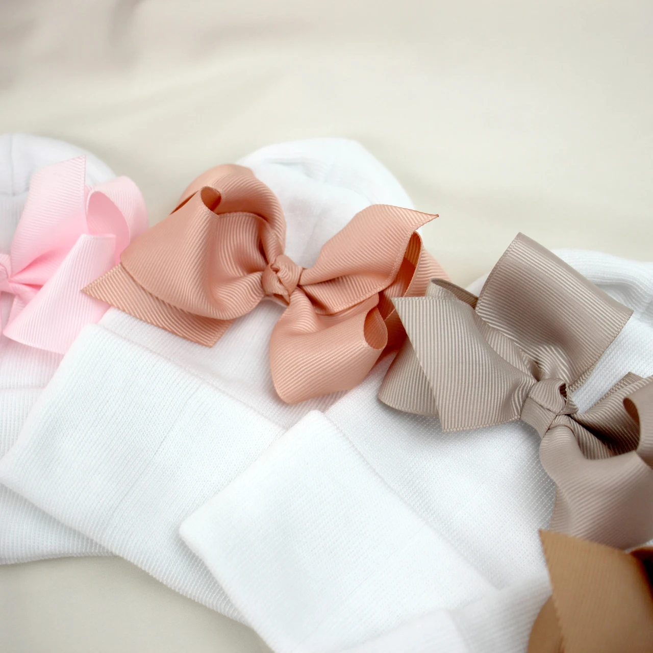 0-6Months Newborn Hospital Hat Warm Beanie with Ribbon Bow Cute Wool Turban Infant Baby Girl Winter Bonnet New Born Knitted Hat 5
