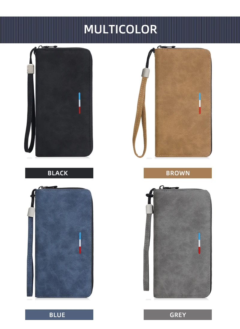 Neue lange Herren-Geldbörse mit Reißverschluss, mehrere Kartenfächer, großes Fassungsvermögen für Telefon und Münzen, hochwertiger männlicher Clutch-Stil – Detail 6
