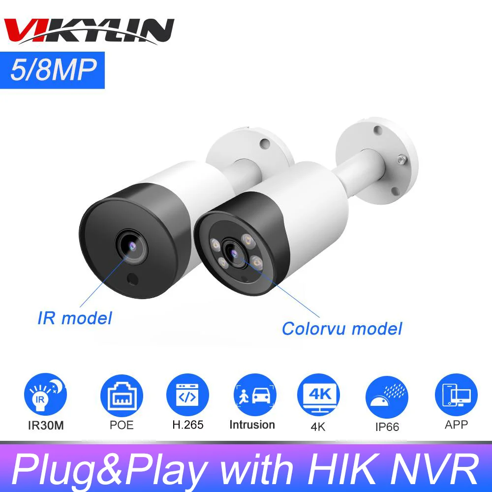 

5mp 8mp Hikvision Compatible Mini Bullet IP Camera IR 30m Built-in Mic Human Vehicle Detection Plug&play with Hik NVR