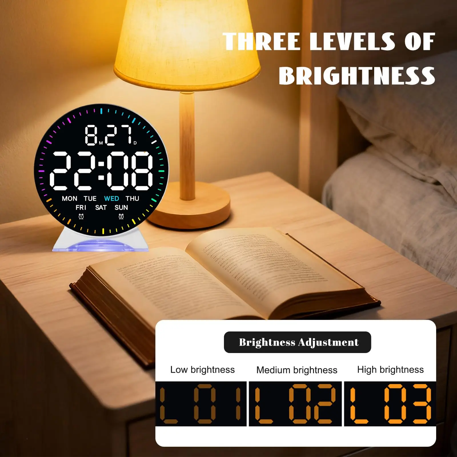 Compact Bedside Digital Alarm Clock with Night Light and Dual Alarms