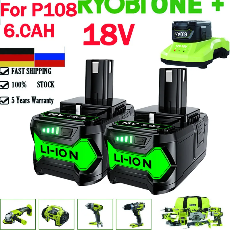 Battool 6Ah Per Ryobi P108 18 V One + Plus Batteria 18 Volt Agli Ioni Di Litio P102 P103 P104 P105 P109 Utensili A Batteria