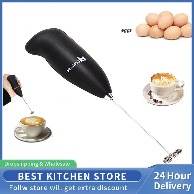 Stainless Steel Battery Operated Electric Milk Frother Egg Beater Kitchen Drink Foamer Whisk Mixer Stirrer Coffee Creamer Whisk Frothy Blend Whisker