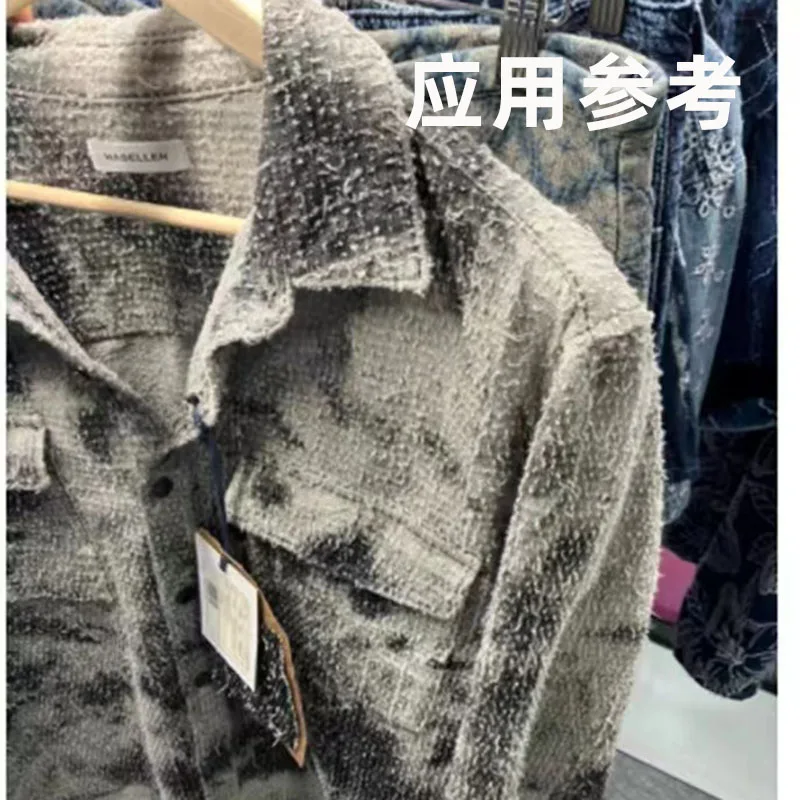 Wasteland Style Designer Black Tie-Dye Crochet Washed Denim Cloth Clothing Fabric High-End Handmade DIY Clothes Pants Fabric