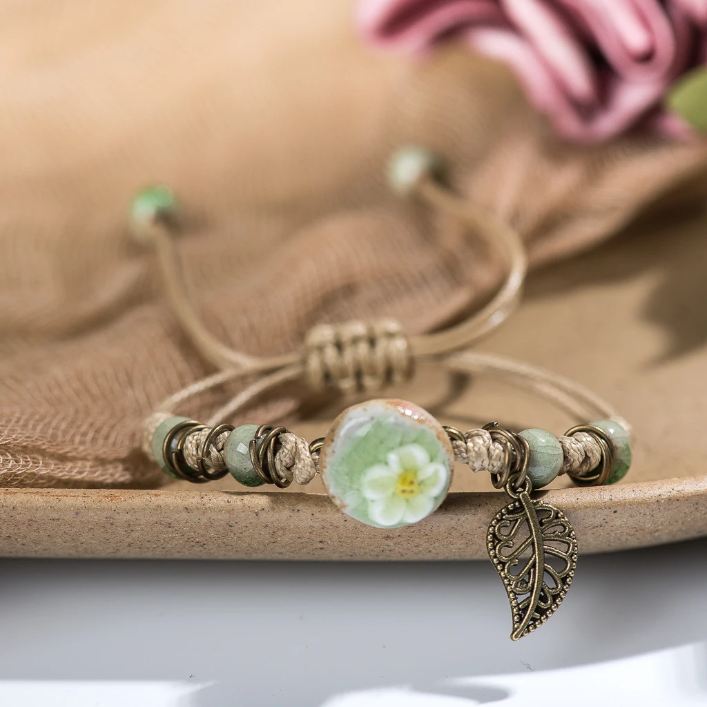 Forest Series Pottery Pendant hand-kneaded Ceramic Adjustable DIY Bracelet Gift Jewelry For Women #82621 bracelet jewelry