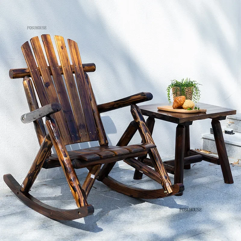 Minimalist Wooden Garden Chairs for Living Room Leisure Backrest Rocking Chair Japanese Household Outdoor Furniture for Hotel