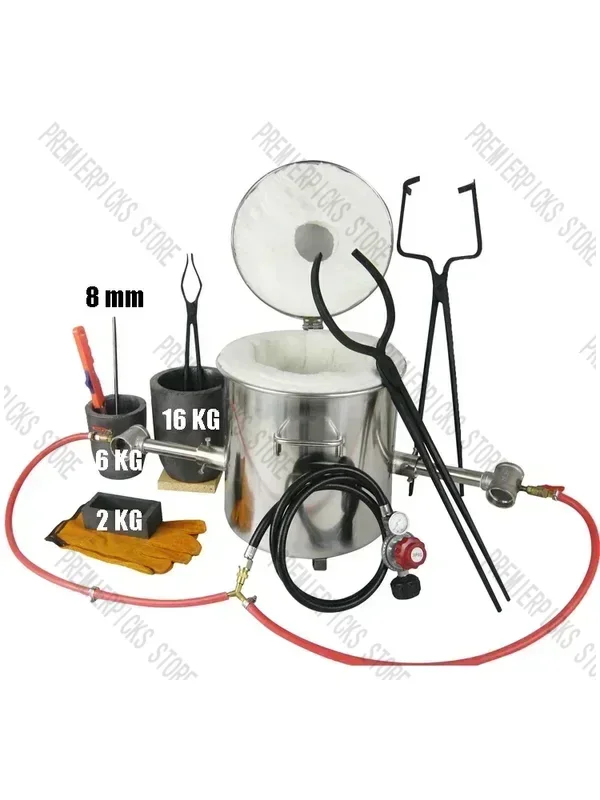 16 KG 대형 가스 금속 용해로 키트 2642 ° F/1450 ° C 프로판 포지 듀얼 2 도가니 주조소 가정용 가마 주조 도구