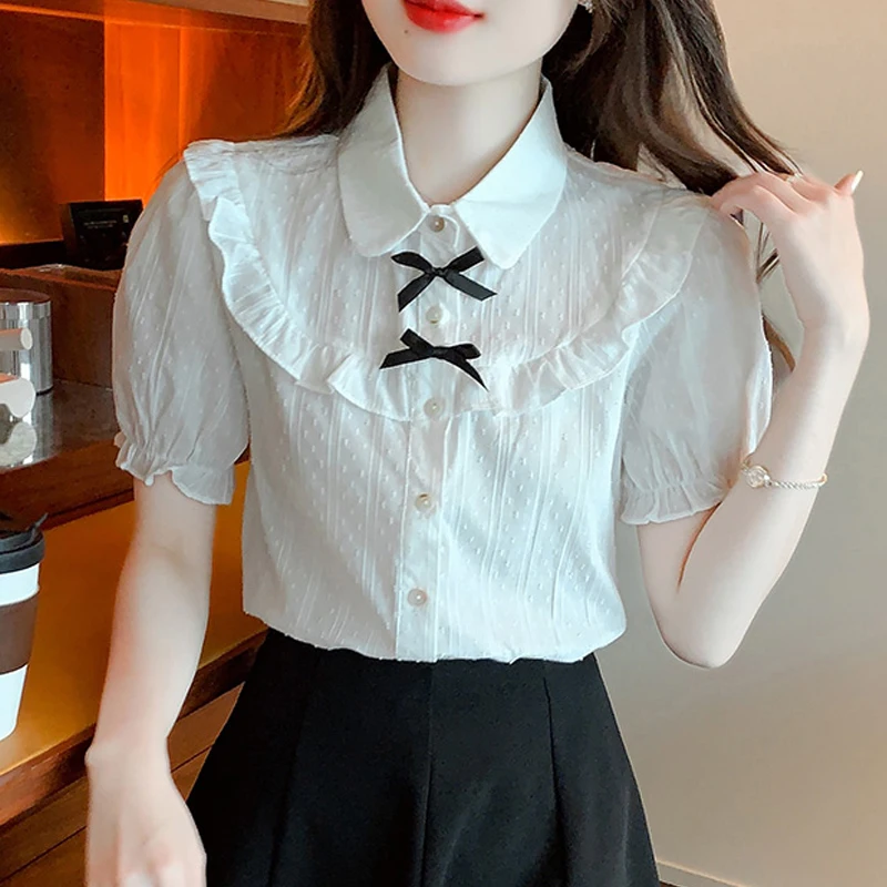 

Summer Fashion Short Sleeve Turn Down Collar Women Shirt Casual Shirt Blouse Women Tops Blusas Mujer De Moda 2024 Verano G467