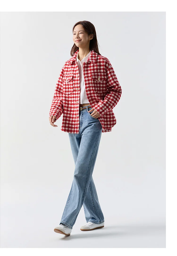 Prendas de abrigo para mujer, estilo medio largo, moda nueva primavera, top de tweed a cuadros