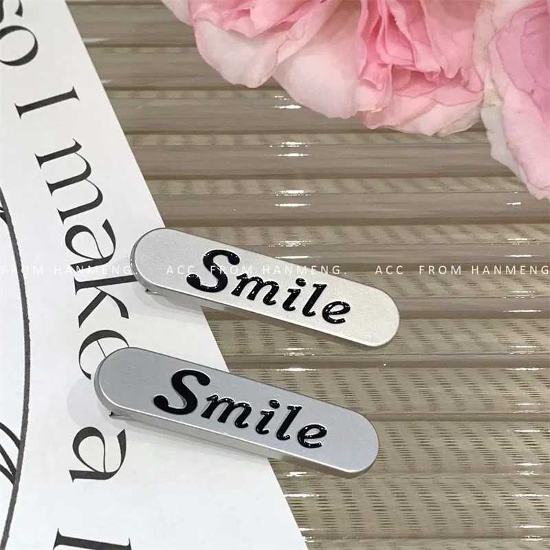 

Korean Trendy Letter Hairpin Girls Simple Charm Silver Alloy Smile Duckbill Clip Barrettes Hair Accessories for Women Headdress