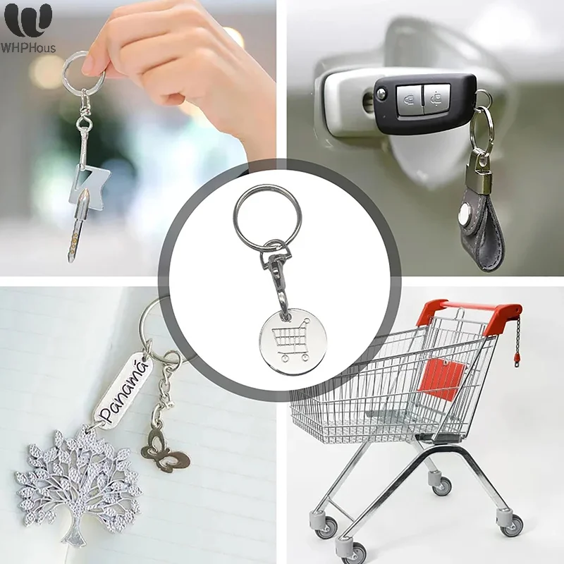 FUNOMOCYA 6 Stuks Winkelwagen Token Roestvrijstalen Trolley Tokens Sleutelhangers Kleine Trolley Tokens Metalen Sleutelhanger Hanger Kleine Sleutelhanger Winkelwagen Benodigdheden Metalen