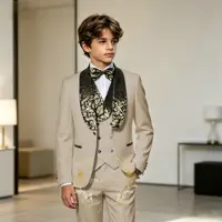 Costume de Cérémonie Bleu Marine pour Garçon – Smoking Enfant pour Mariage, Fête, Bal de Promo – Coupe Slim, Un Bouton, Revers Floral – Ensemble 3 Pièces 4