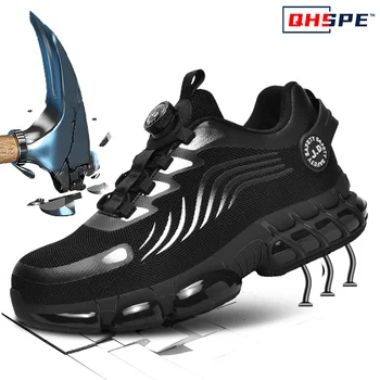 Scarpe antinfortunistiche da uomo Scarpe da ginnastica da uomo con bottone rotante Scarpe da lavoro anti-sfondamento e anti-perforazione Scarpe antinfortunistiche leggere con protezione