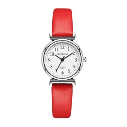 Vintage - Style Women's Quartz Wristwatch with Sweet Leather Strap (Red)