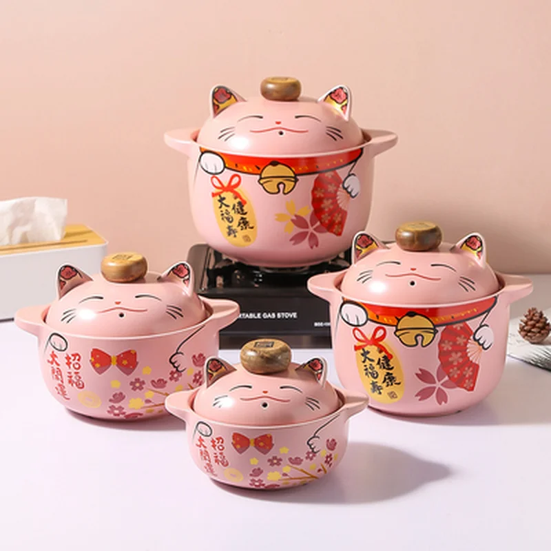 

Ceramics Casserole Soup Pot Pottery LuckyCat Steam Rice Stew Chicken Pan Saucepan Household Kitchen Supplies Big Cooking Pot
