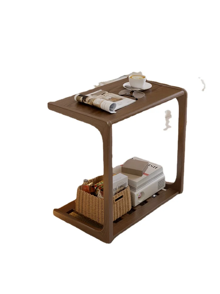 

Yy Solid Wood Sofa Side Table Cabinet Movable Table Mini Tea Table with Wheels