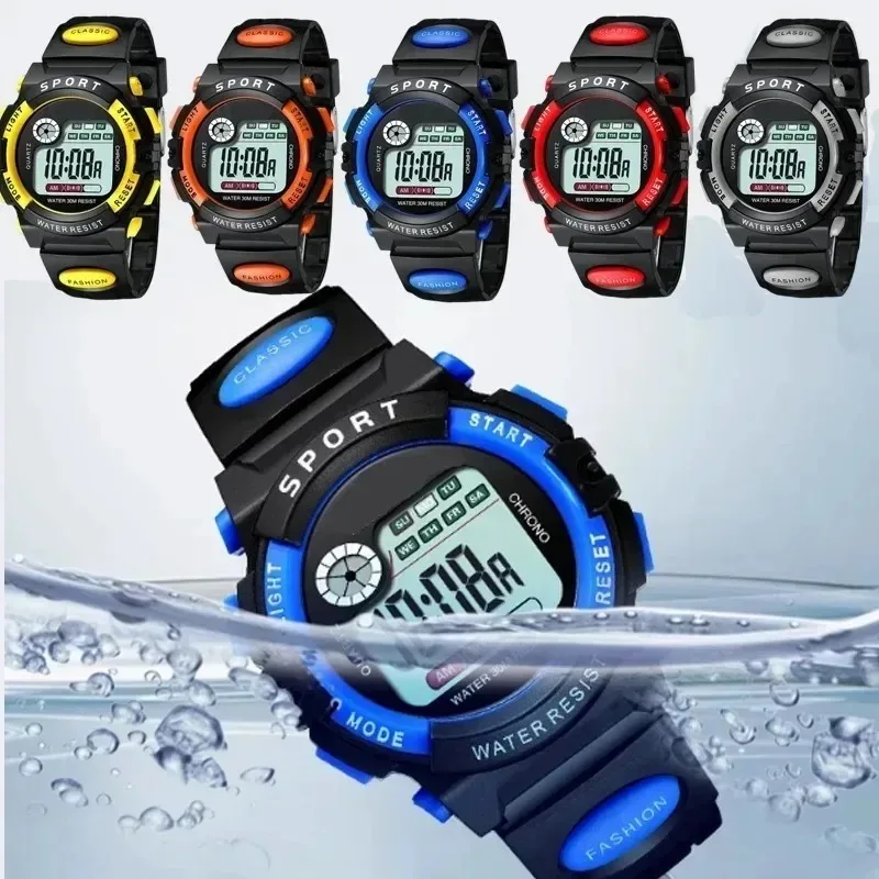 Children's Waterproof Multi-Functional Sports Watch with Nightlight and Colorful Big Screen