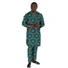 V-Neck Shirts With Bottoms Men's Groom Suit Original Design Nigerian Fashion Pant Sets African Wedding Party Outfits 5