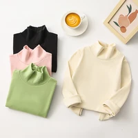 Autumn Winter Long Sleeve Children T-Shirt with Turtleneck Collar for Boys Girls Solid Color Base Shirt Tops Kids Casual Clothes 2