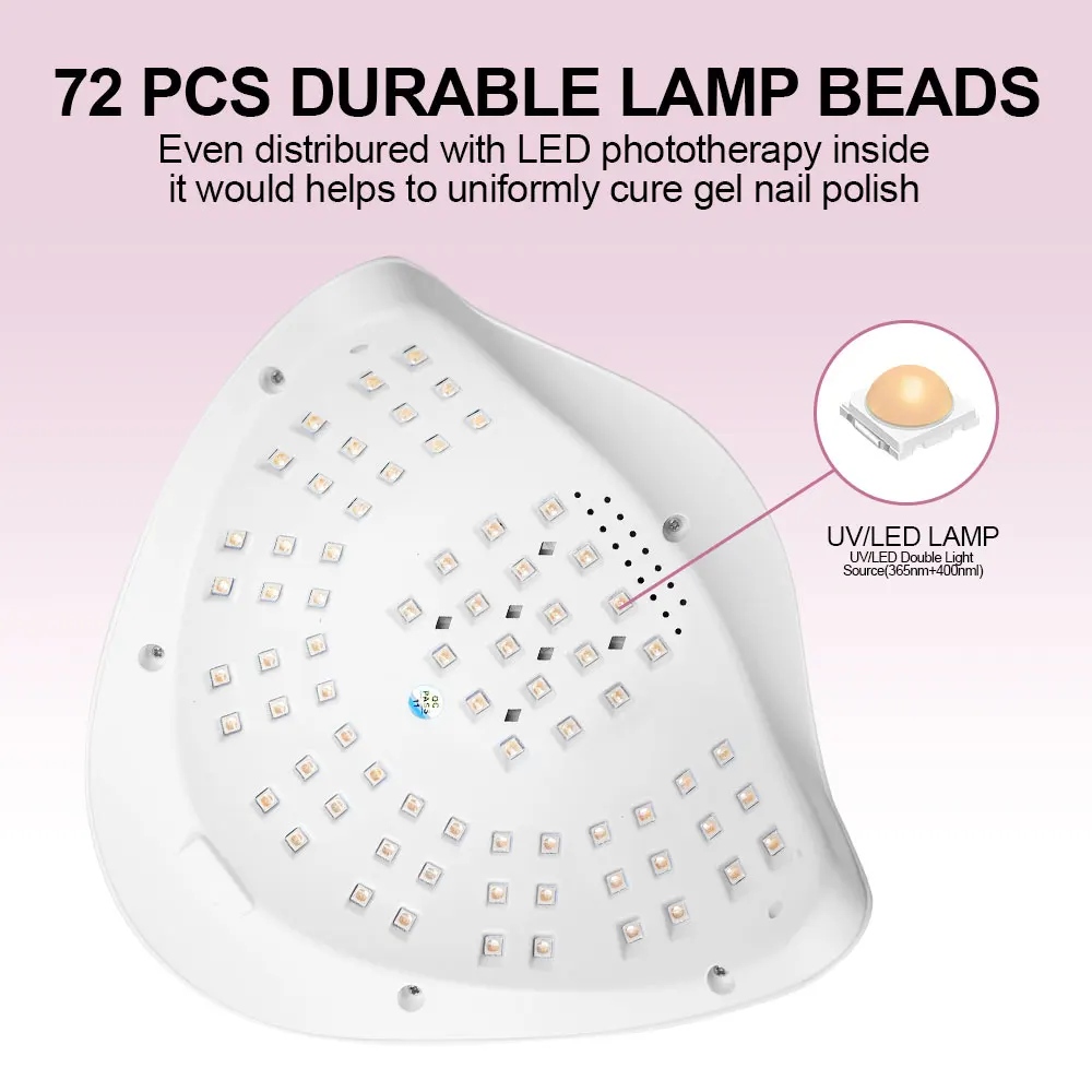 전문 UV LED 네일 램프 건조기, 4 타이머 메모리 기능 램프, 매니큐어용 젤 광택제 건조 램프, 72LED, 320W