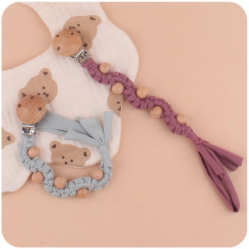 Vintage Hand-woven Cotton Baby Pacifier Clips Crochet Newborn Nipple Holder Dummy Soother Holder Clip Chain Baby Accessories