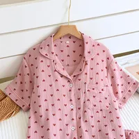 New summer women's pajamas short-sleeved shorts two-piece set 100% cotton crepe loungewear cute love breathable large size suit - Image 5