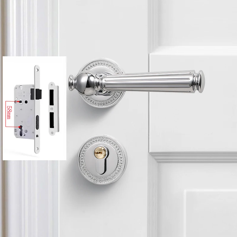 Indoor Bright Silver Split Cream Style Set Simple American French Bedroom Silent Handle Wooden Door Lock