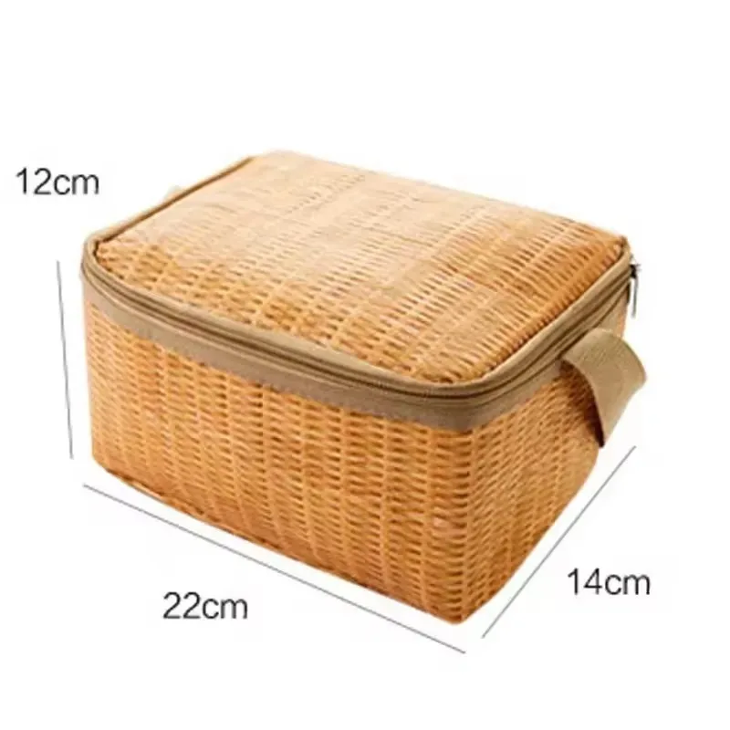Portable Thermal Lunch Bag Insulated Wicker Rattan Kitchen Storage Bags Waterproof Picnic Camping Food Container Food Handbag