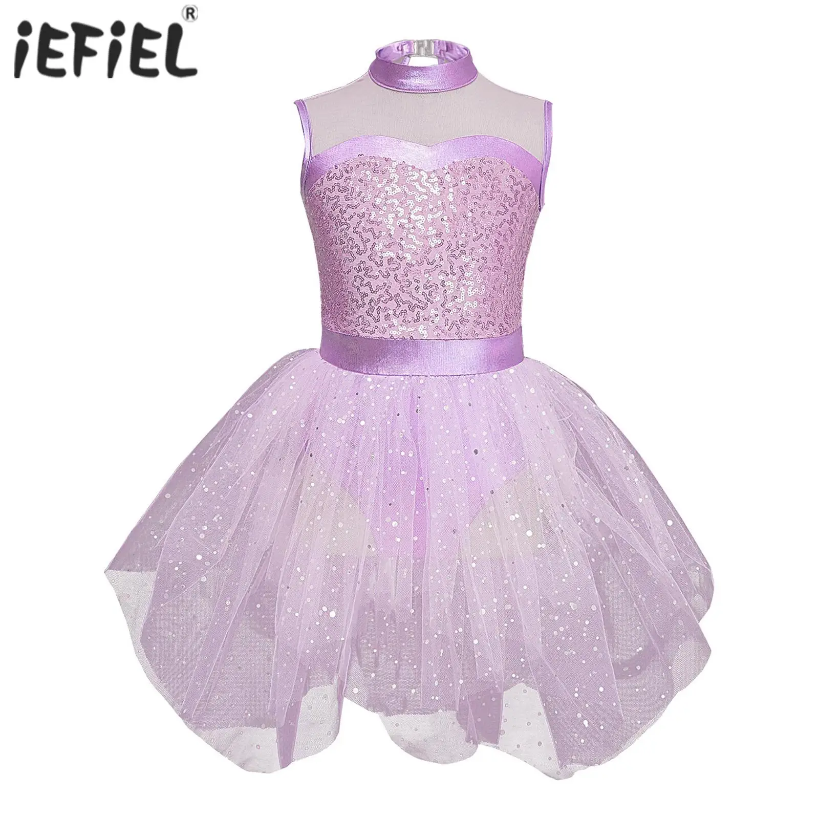 

Gymnatics Ballet Tutu Tights Jumpsuit Wrap Dress Sleeveless Hollow Back Glittering Ballerina Tulle Figure Skating Dancing Dress