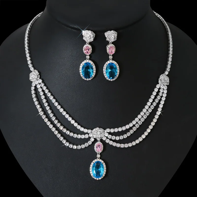 

Multi-Color Women Wedding Party Dress Jewelry Set Bridal AAA CZ 2pcs Necklace Earrings Jewelry Sets Bijoux femm