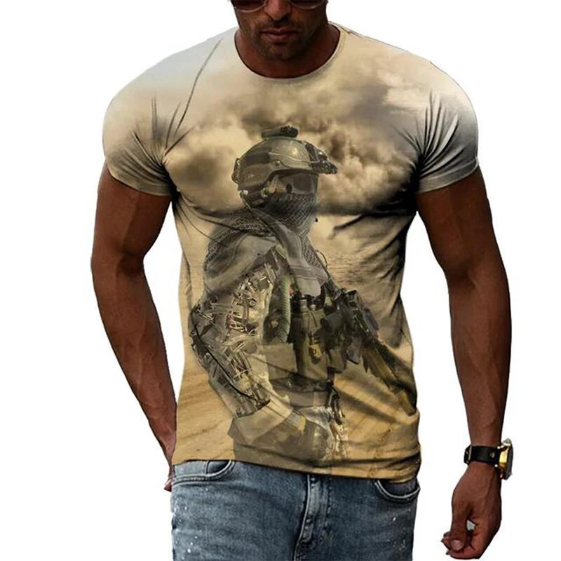 

Soldier and Gun Summer Harajuku Design Fashion Men T shirt Hot Summer 3D All Over Printed Tee Tops shirts Unisex T shirt