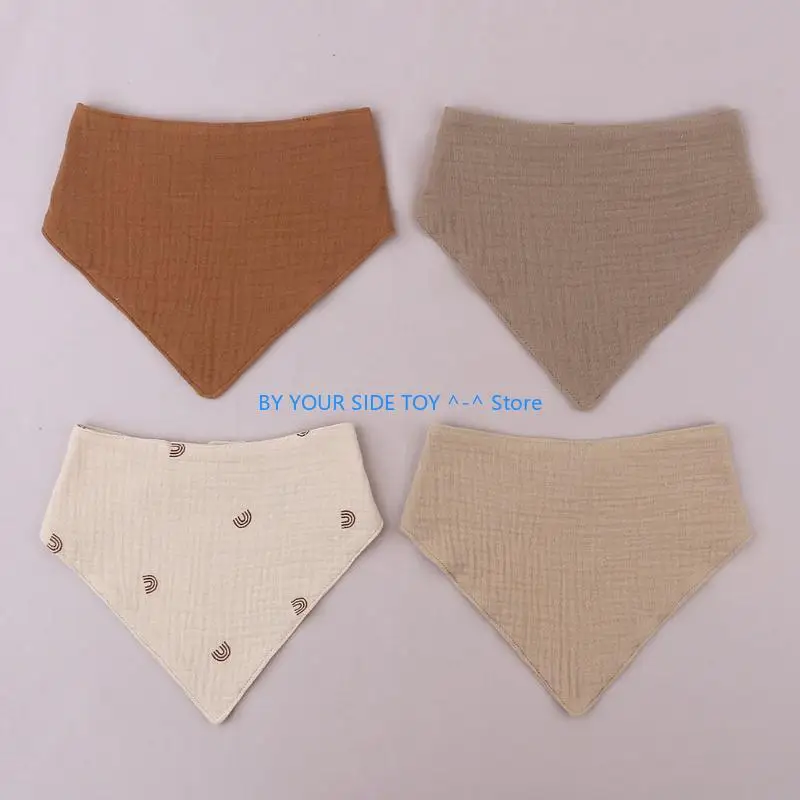 4 Pcs 먹이 턱 받이 부드러운 순수 코 튼 두건 Drool 삼각형 스카프 선물 모슬린 흡수 타액 T U6XE