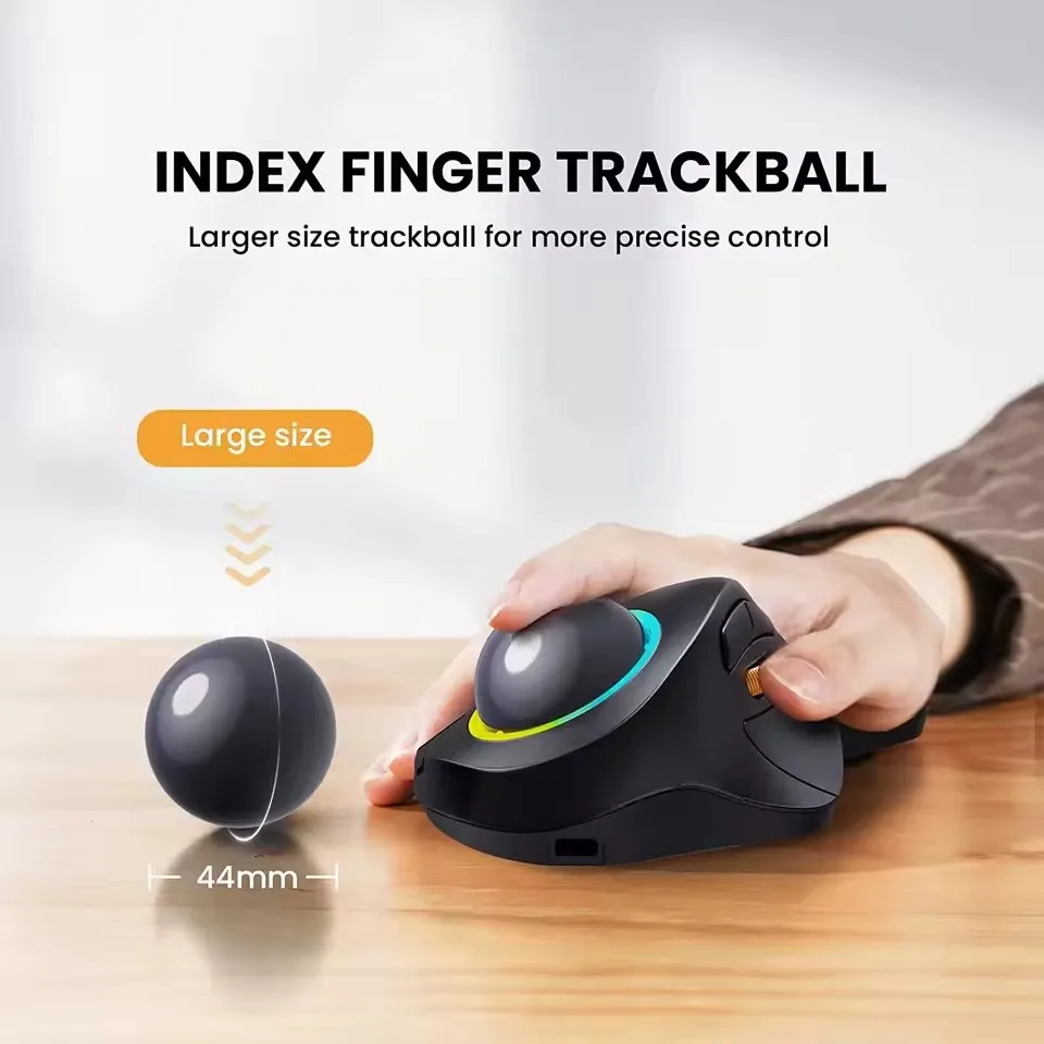 ProtoArc Mouse Wireless Index Finger Trackball Mouse Rechargeable RGB Rollerball BT 2.4g Mice for Computer Laptop 3 Device Conne
