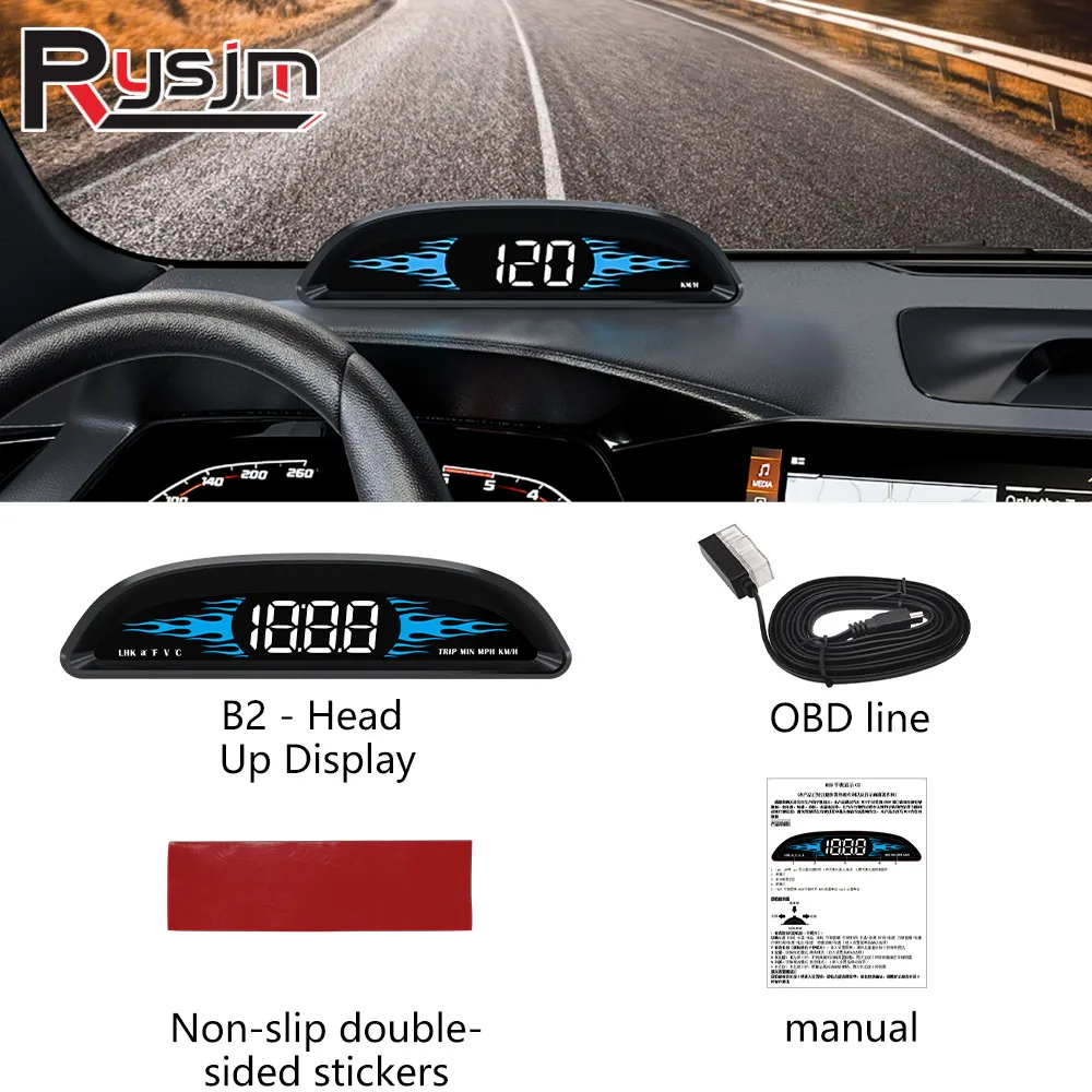 

Новинка 2024, Автомобильный цифровой спидометр HUD B2 с дисплеем obd2, автомобильный расход топлива, температура, напряжение, многофункциональный A