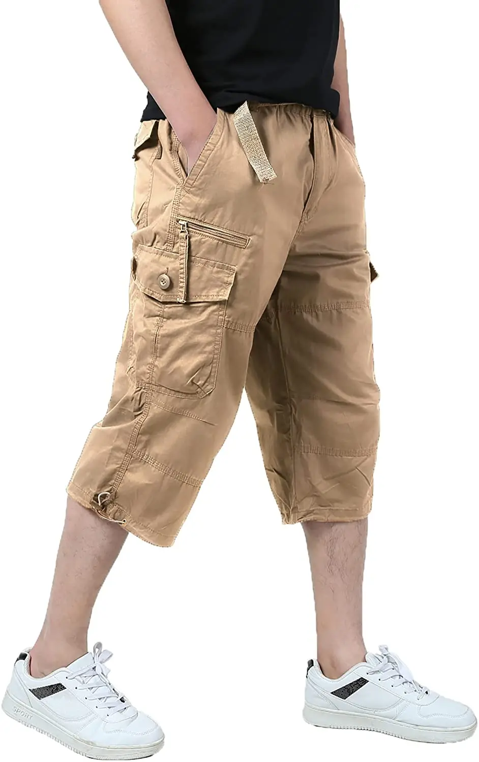 Cheap 2021 Summer Mens Casual Cargo Short Pants 34 Loose Fit Below Knee  Capri Cargo Trousers Cotton  Joom