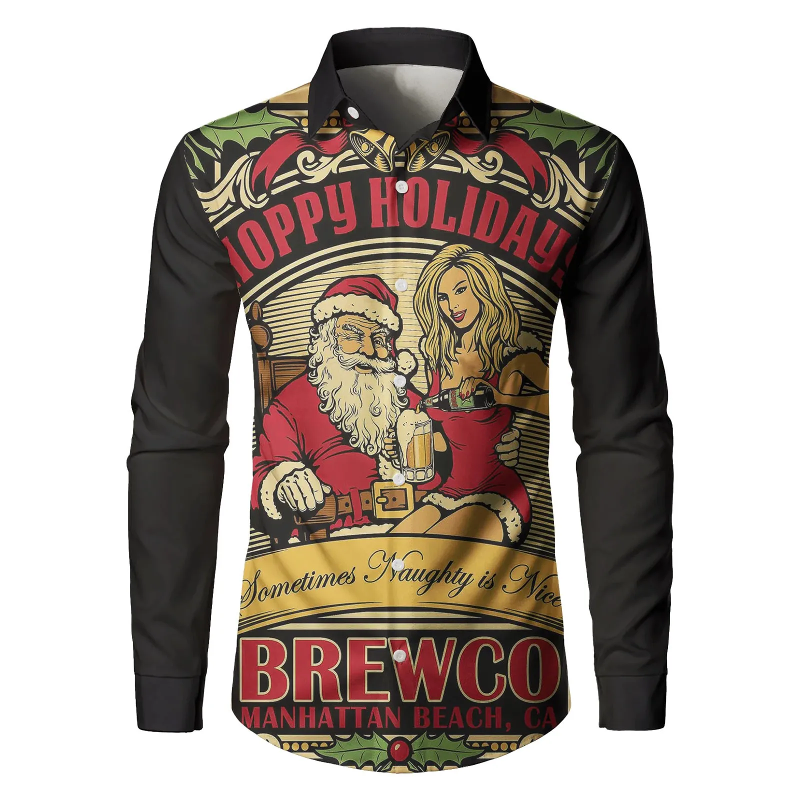 

Men's Christmas shirts Navidad Blouses Funny Shirt Ugly Santa-Claus Lapel-Neck 3d-Printed Tops Themed long-Sleeved camisas