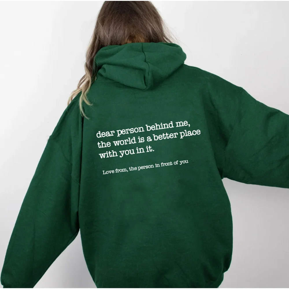 

Dear Person Behind Me Hoodie With Kangaroo Pocket Pullover Vintage Aesthetic Hoodie with Words on Back Unisex Trendy Hoodies