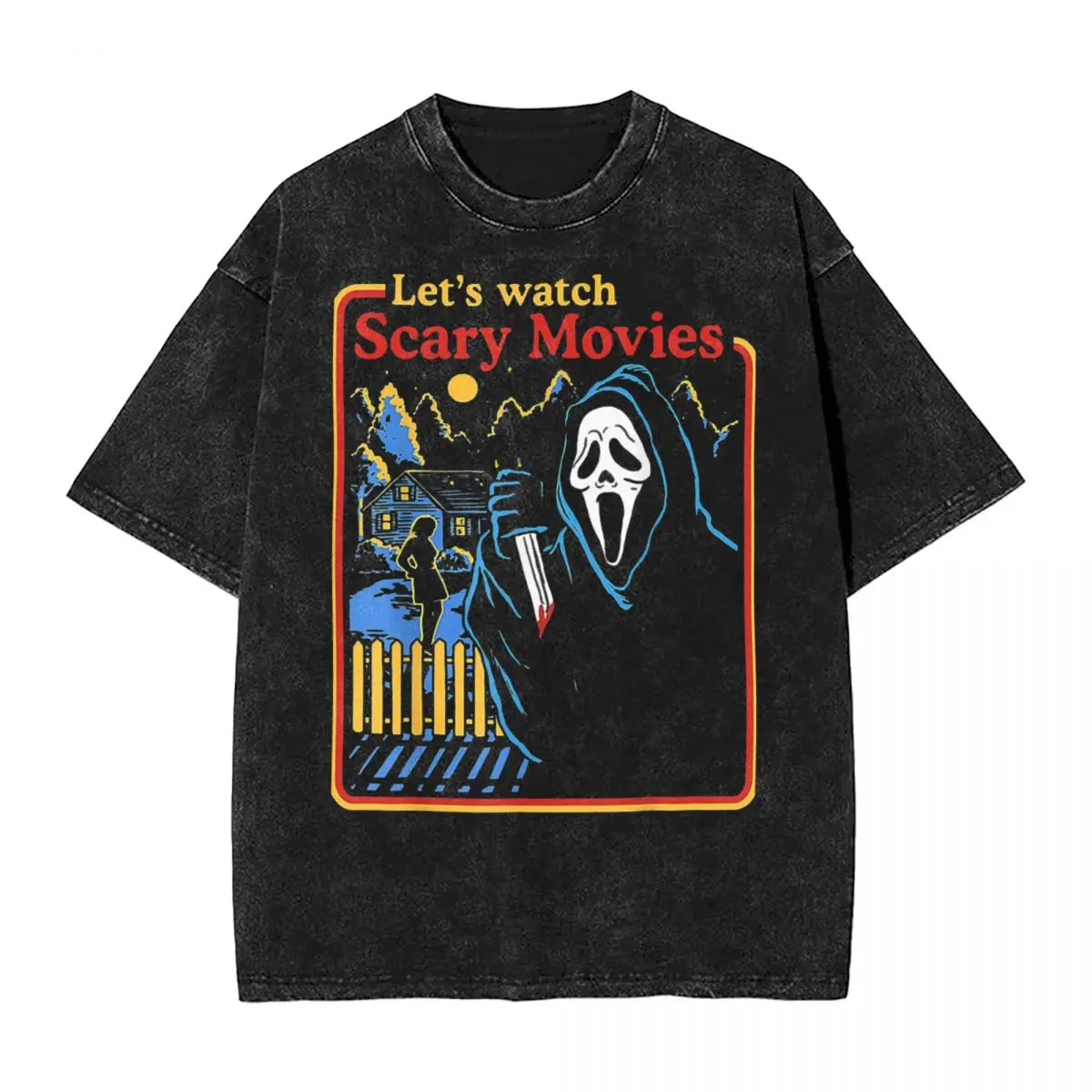 

Washed T Shirt Screaming Ghostface Scream Watch Hip Hop T-Shirt Street Horror Scary Movies Streetwear Cotton Tops Tees Men Women